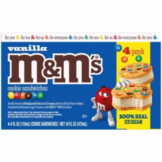 M&M Vanilla Reduced Fat Ice Cream Dessert Cookie Ice Cream Sandwiches - 4pk/16 fl oz